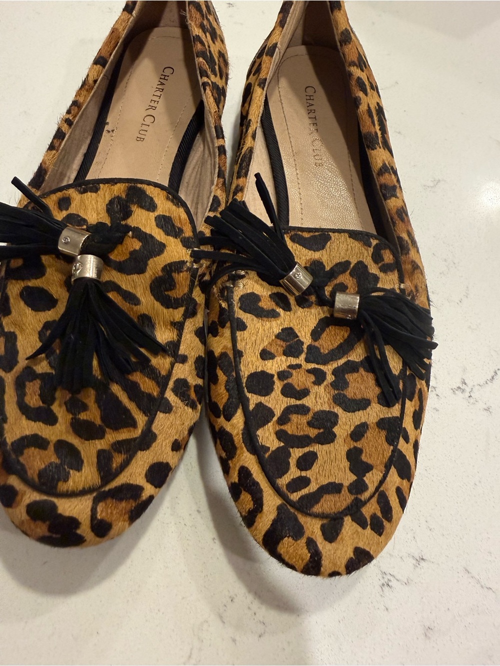 Charter Club Leopard-Print Tassel Loafers in Tan and Black